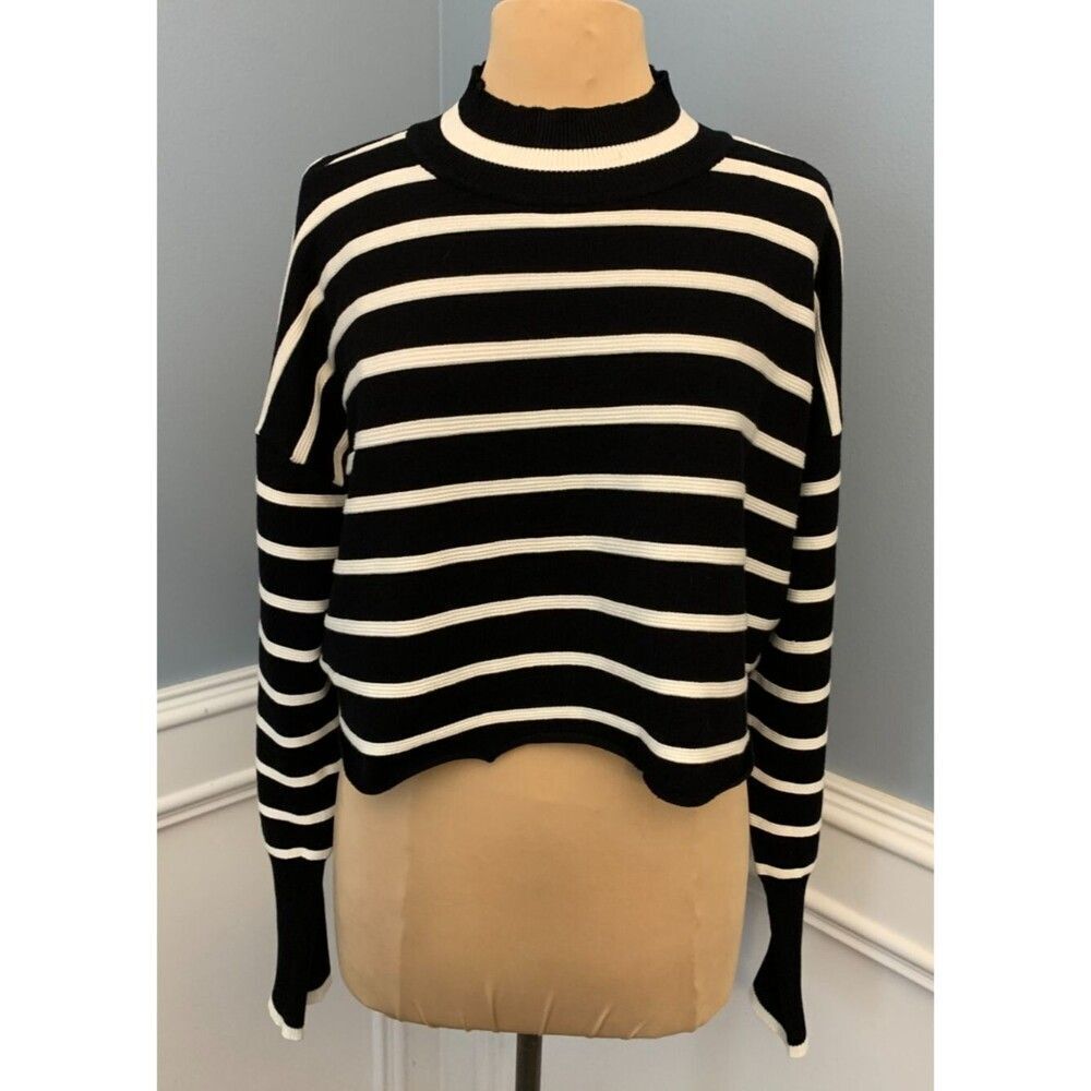 Rachel Zoe Sweater Womens XL Long Sleeve Cropped Mock Neck Striped Pullover